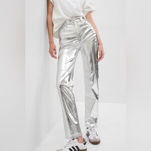 Silver metallic 5 pocket shiny silver faux leather jean Gap NWT Sz-6R (28). H17